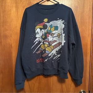 Hollister Mickey Mouse Alpine Ski Club Navy Blue Crewneck Sweatshirt Large